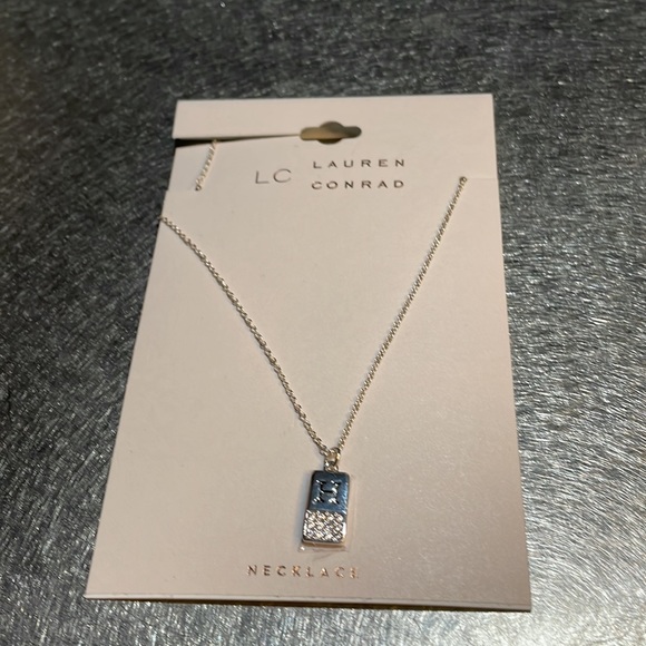 LC mini dog tag “H” silver tone cubic zirconia initial necklace, NWT - Picture 3 of 10